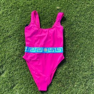 Versace Underwear Greca Belt One-piece Cerise+Teal Swimsuit Ladies Size M